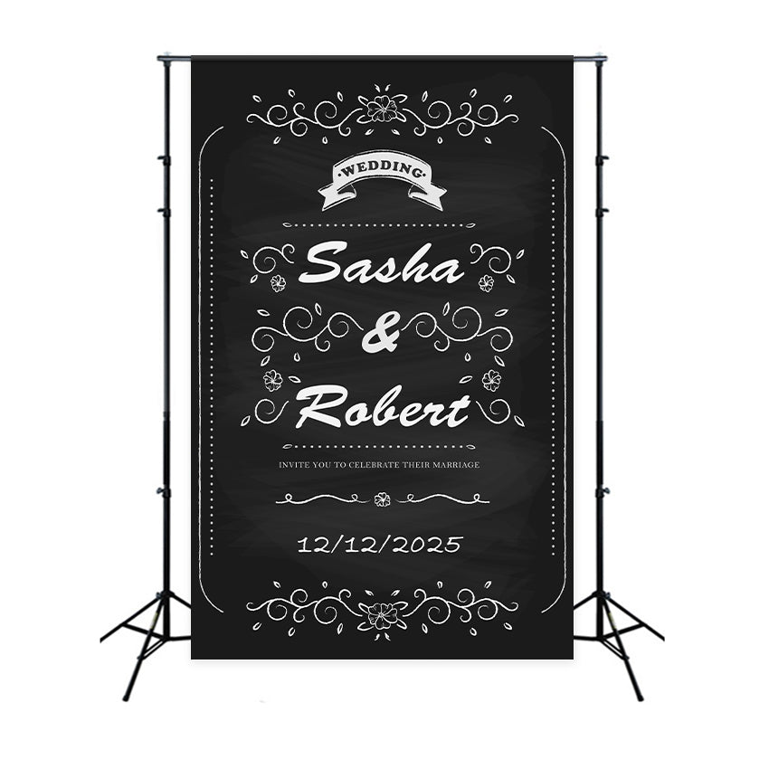 Personalisierte Hochzeit Backdrops Romantic Chalk Floral Hintergrund BRP12-338