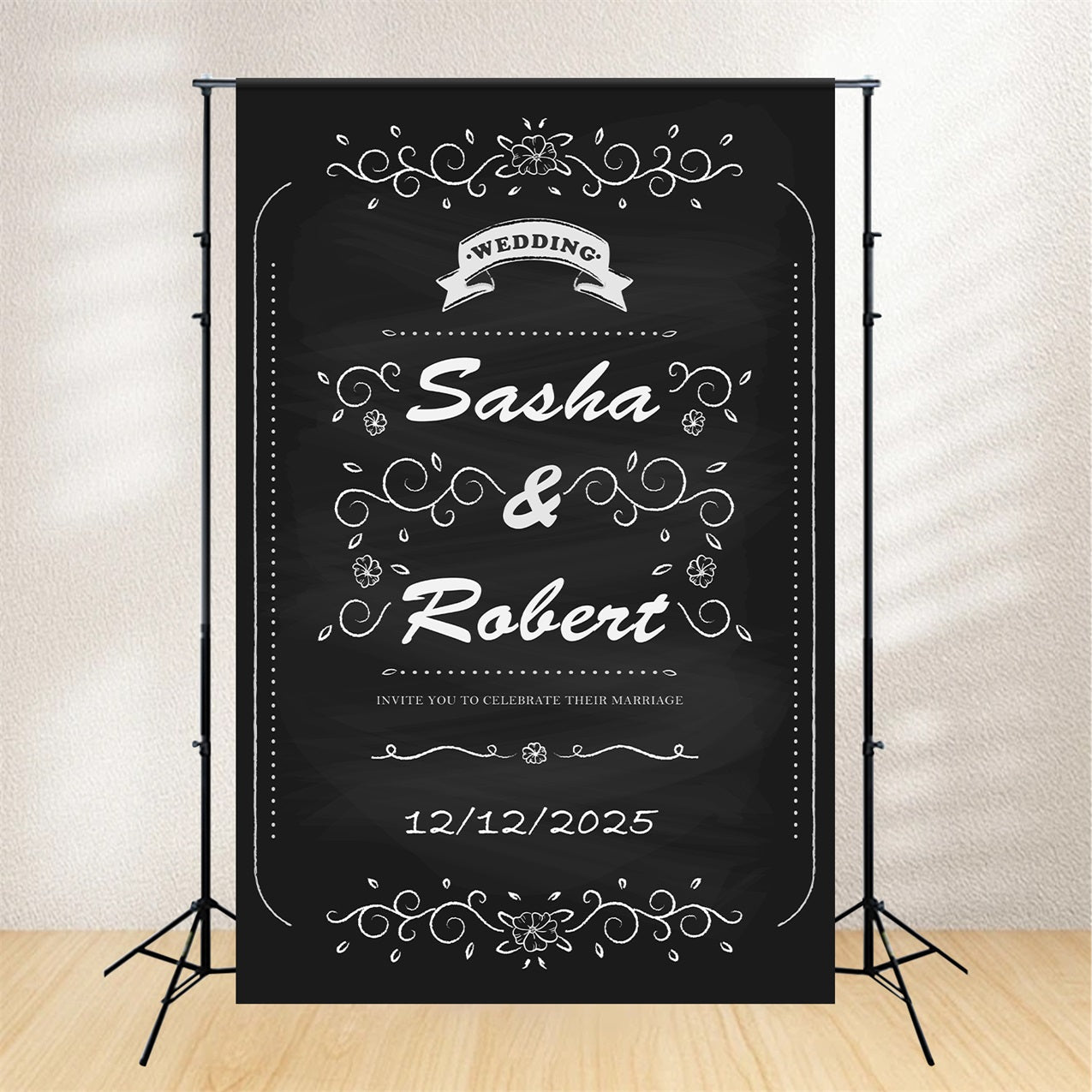 Personalisierte Hochzeit Backdrops Romantic Chalk Floral Hintergrund BRP12-338