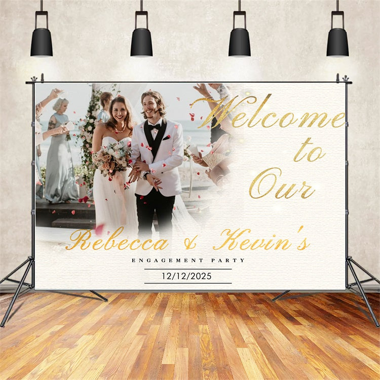 Hochzeit Zeremonie Backdrop Modern Golden Script Custom Hintergrund BRP12-339