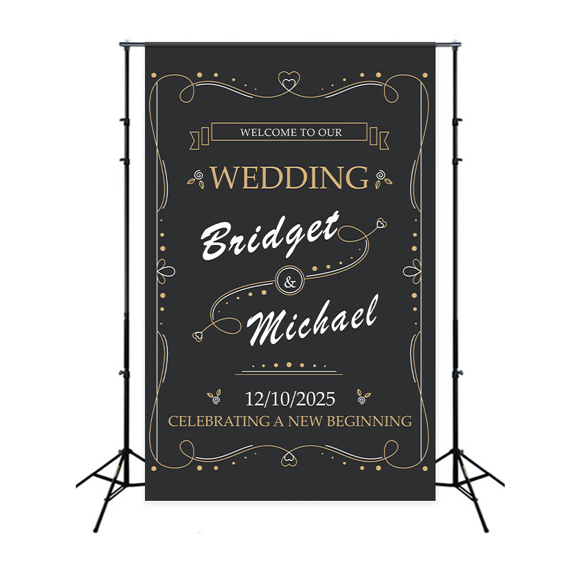 Personalisierte Hochzeit Backdrops Schwarz Kreide Stil Elegant Hintergrund BRP12-340