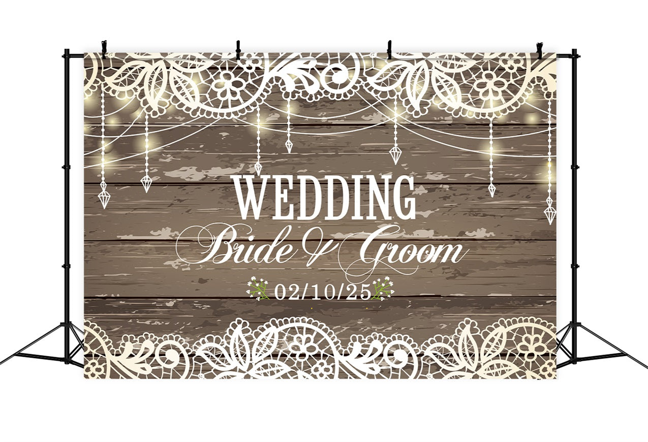 Custom Backdrop für Hochzeit Elegante Spitze Holz Rustic Hintergrund BRP12-344