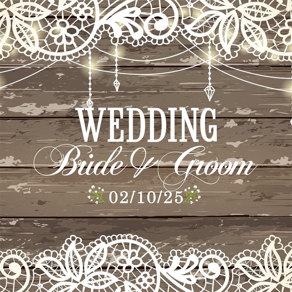 Custom Backdrop für Hochzeit Elegante Spitze Holz Rustic Hintergrund BRP12-344