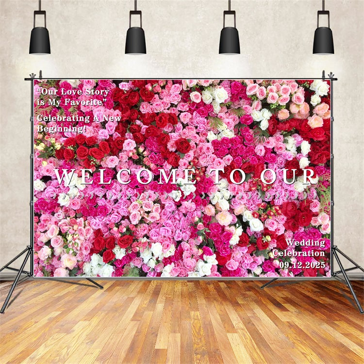 Personalisierte Hochzeit Backdrop Vibrant Pink Red Rose Hintergrund BRP12-349