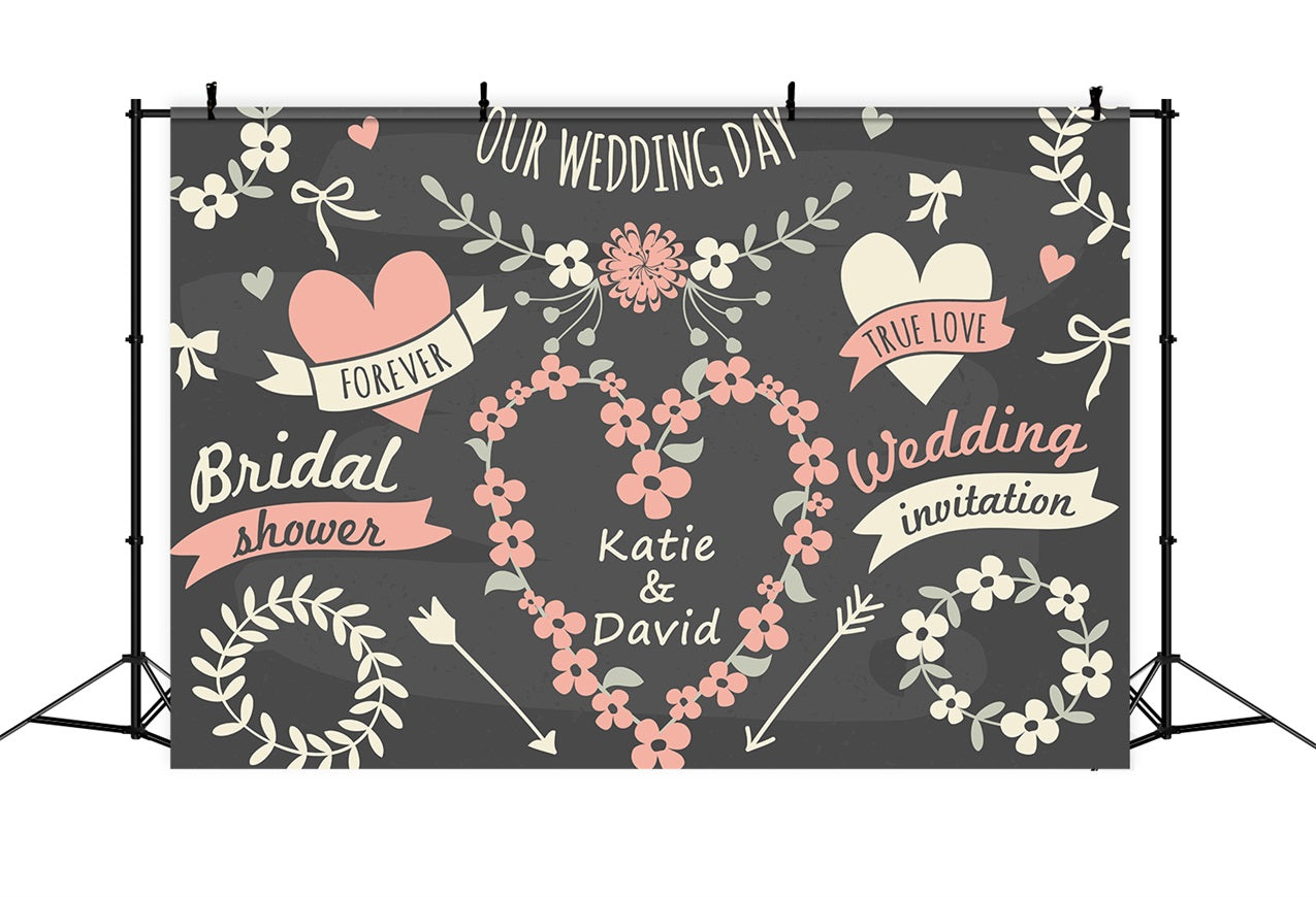 Custom Backdrop für Hochzeitstag Floral Heart Hintergrund BRP12-359