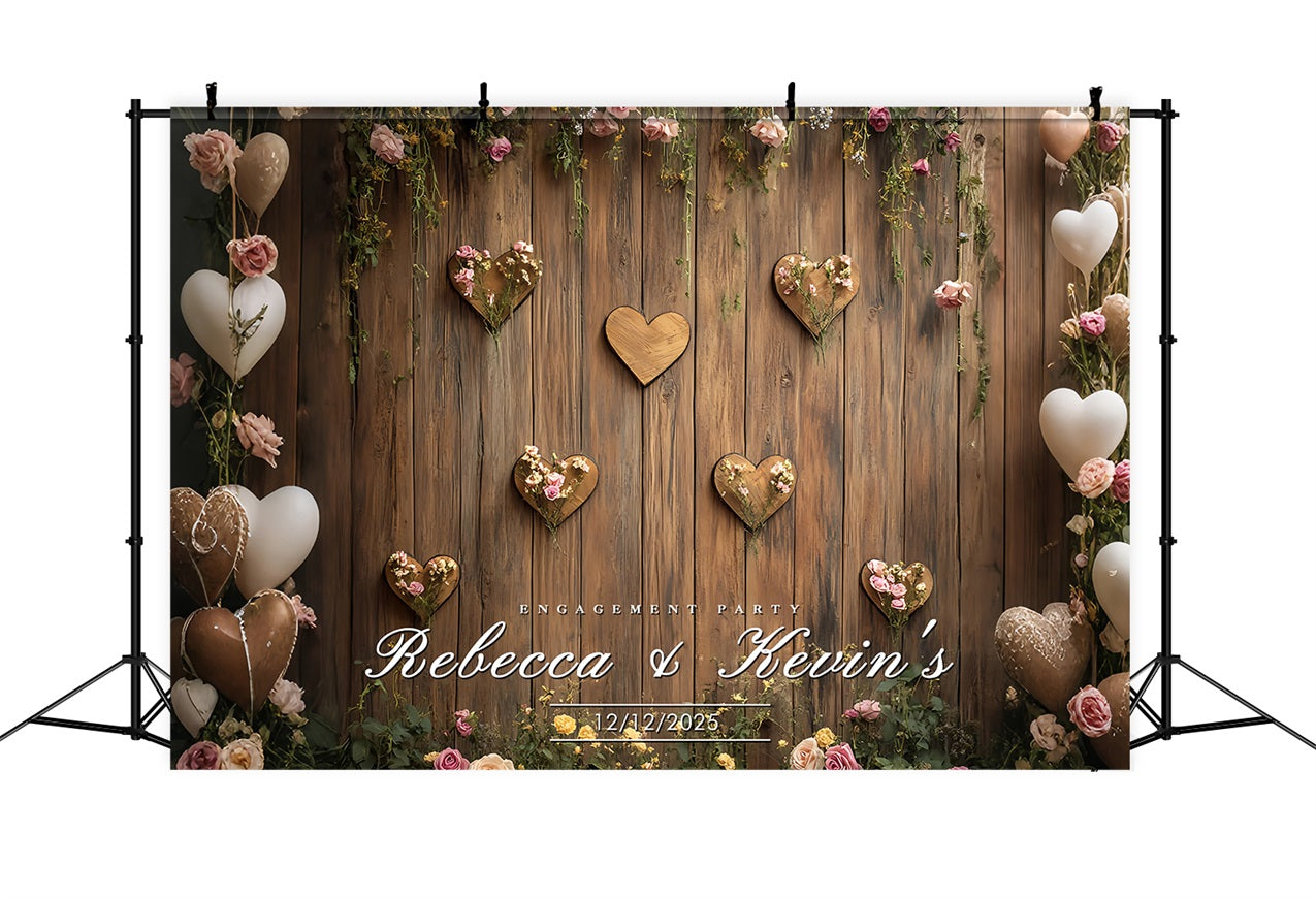 Personalisierte Hochzeit Backdrop Holzherzen Floral Verlobungsparty Hintergrund BRP12-368