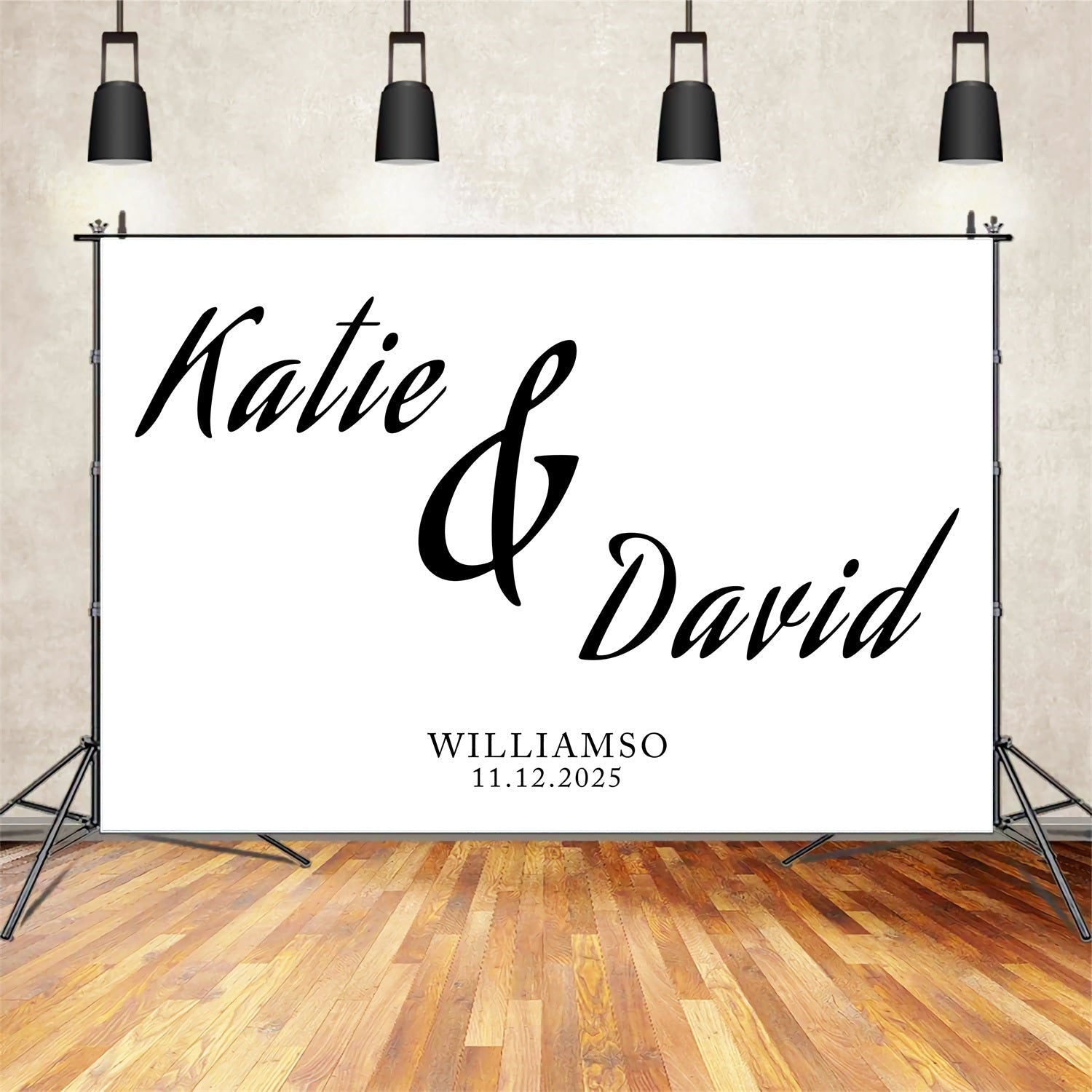 Personalisierte Backdrop Hochzeit Klassisch Schwarz Weiß Name Hintergrund BRP12-371