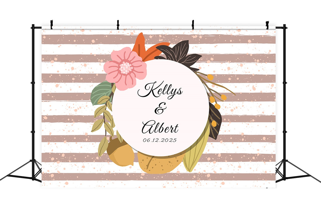 Personalisierte Fotohintergrund Hochzeit Rosa Floral Stripe Backdrop BRP12-377