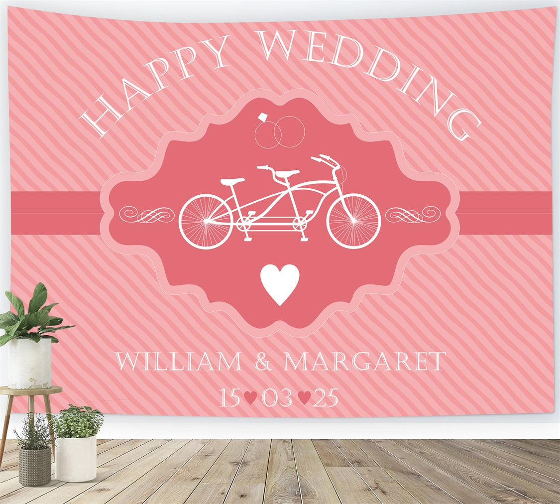 Personalisierte Hochzeit Fotohintergrund Rosa Tandem-Fahrrad Hintergrund BRP12-378