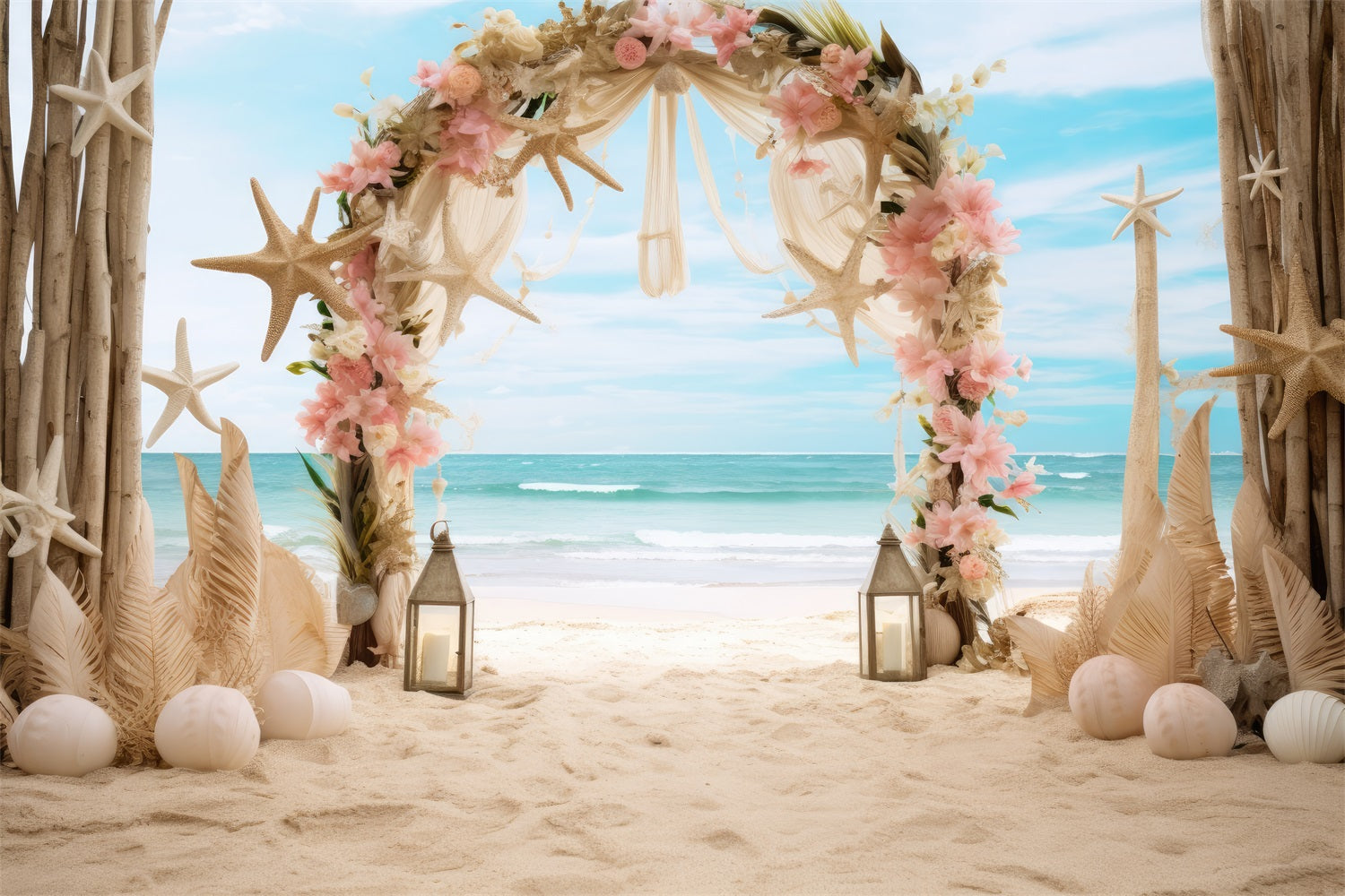 Hochzeit Fotografie Hintergrund Strand Seestern Floral Bogen Hintergrund BRP12-380