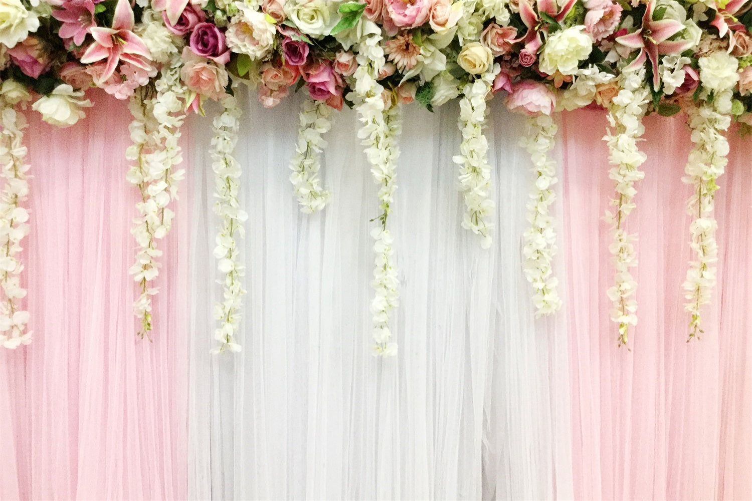 Hochzeit Fotografie Backdrops Rosa Weiß Floral Drapes Fotohintergrund BRP12-383