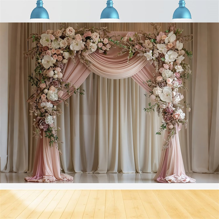 Hochzeitsfotos Hintergrund Blush Draped Floral Arch Fotohintergrund BRP12-385