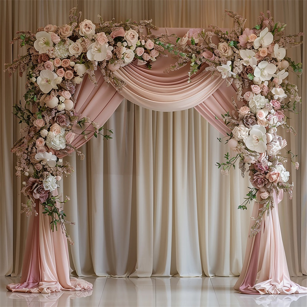 Hochzeitsfotos Hintergrund Blush Draped Floral Arch Fotohintergrund BRP12-385