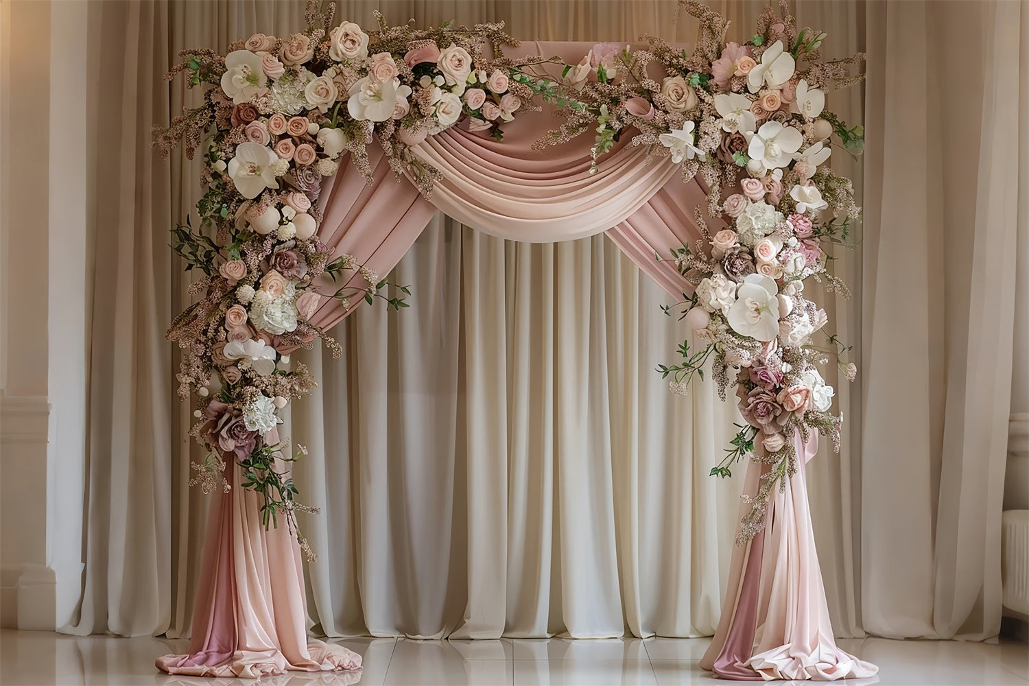 Hochzeitsfotos Hintergrund Blush Draped Floral Arch Fotohintergrund BRP12-385