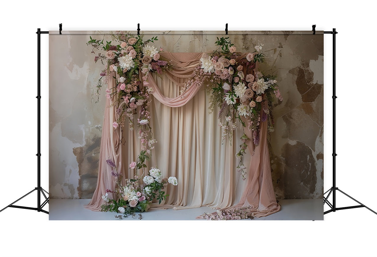 Hochzeit Bogen Hintergrund Ideen Rosa Drapiert Floral Fotohintergrund BRP12-386