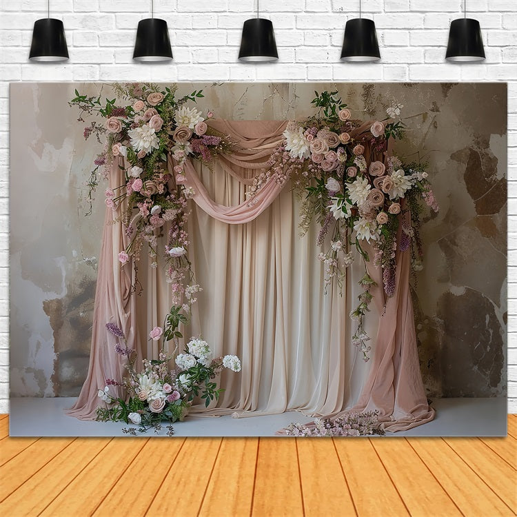 Hochzeit Bogen Hintergrund Ideen Rosa Drapiert Floral Fotohintergrund BRP12-386