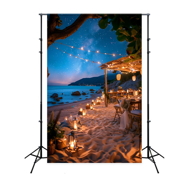 Hintergrund für Hochzeiten Sternennacht am Strand mit Kerzenlicht Fotohintergrund BRP12-389