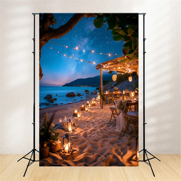 Hintergrund für Hochzeiten Sternennacht am Strand mit Kerzenlicht Fotohintergrund BRP12-389