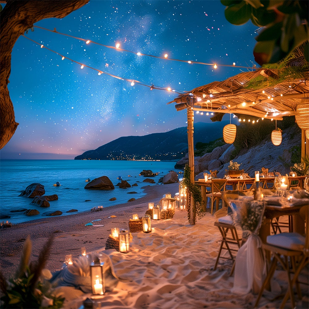 Hintergrund für Hochzeiten Sternennacht am Strand mit Kerzenlicht Fotohintergrund BRP12-389