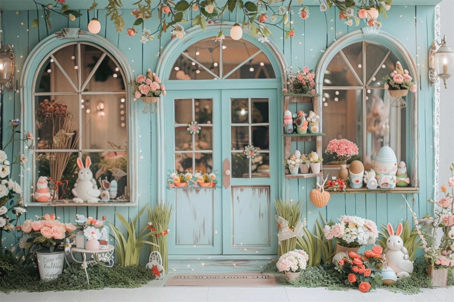 Fotohintergrund Ostern Kaninchen Floral Fenster Display Hintergrund BRP12-395