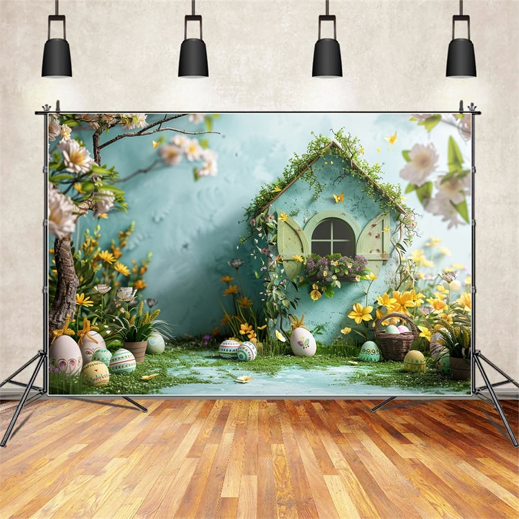 Ostern Fotohintergrund Garten Cottage Gelbe Blüten Hintergrund BRP12-399