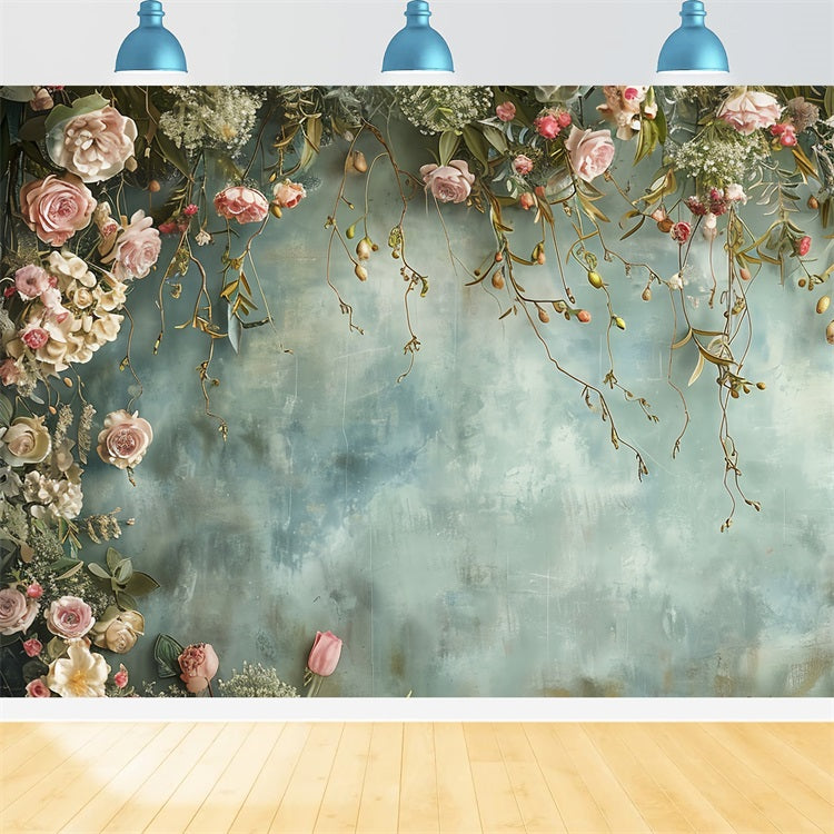 Backdrops für Mutterschaft Fotos Floral Blau Grau Wand Backdrop BRP12-41