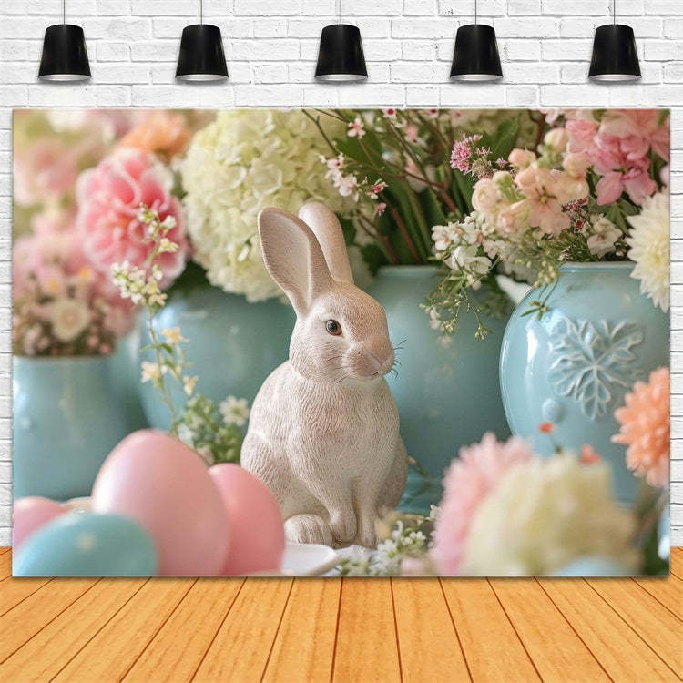 Fotografie Ostern Hintergrund Floral Bunny Statue Szene Hintergrund BRP12-423