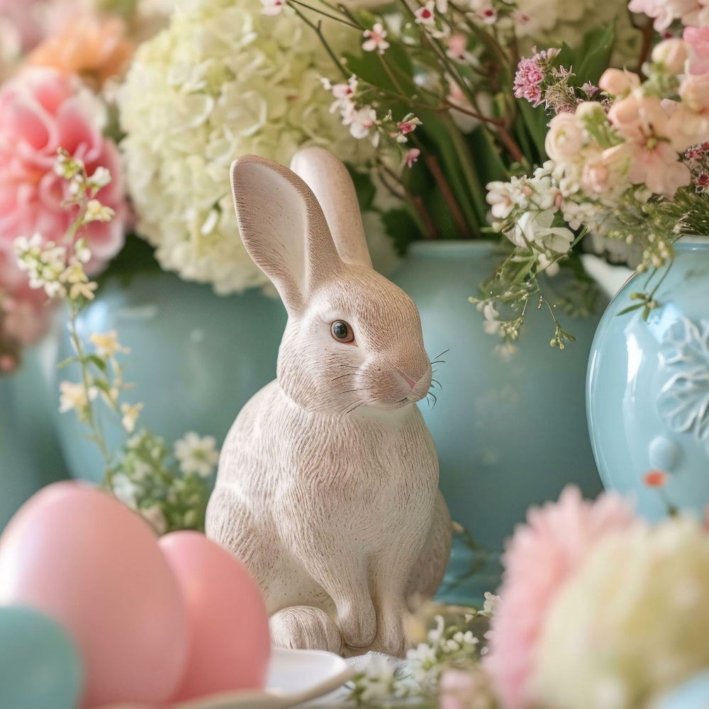 Fotografie Ostern Hintergrund Floral Bunny Statue Szene Hintergrund BRP12-423