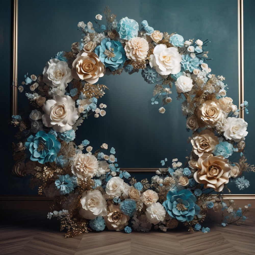 Maternity Backdrop Blau Gold Weiß Floral Wreath Backdrop BRP12-43