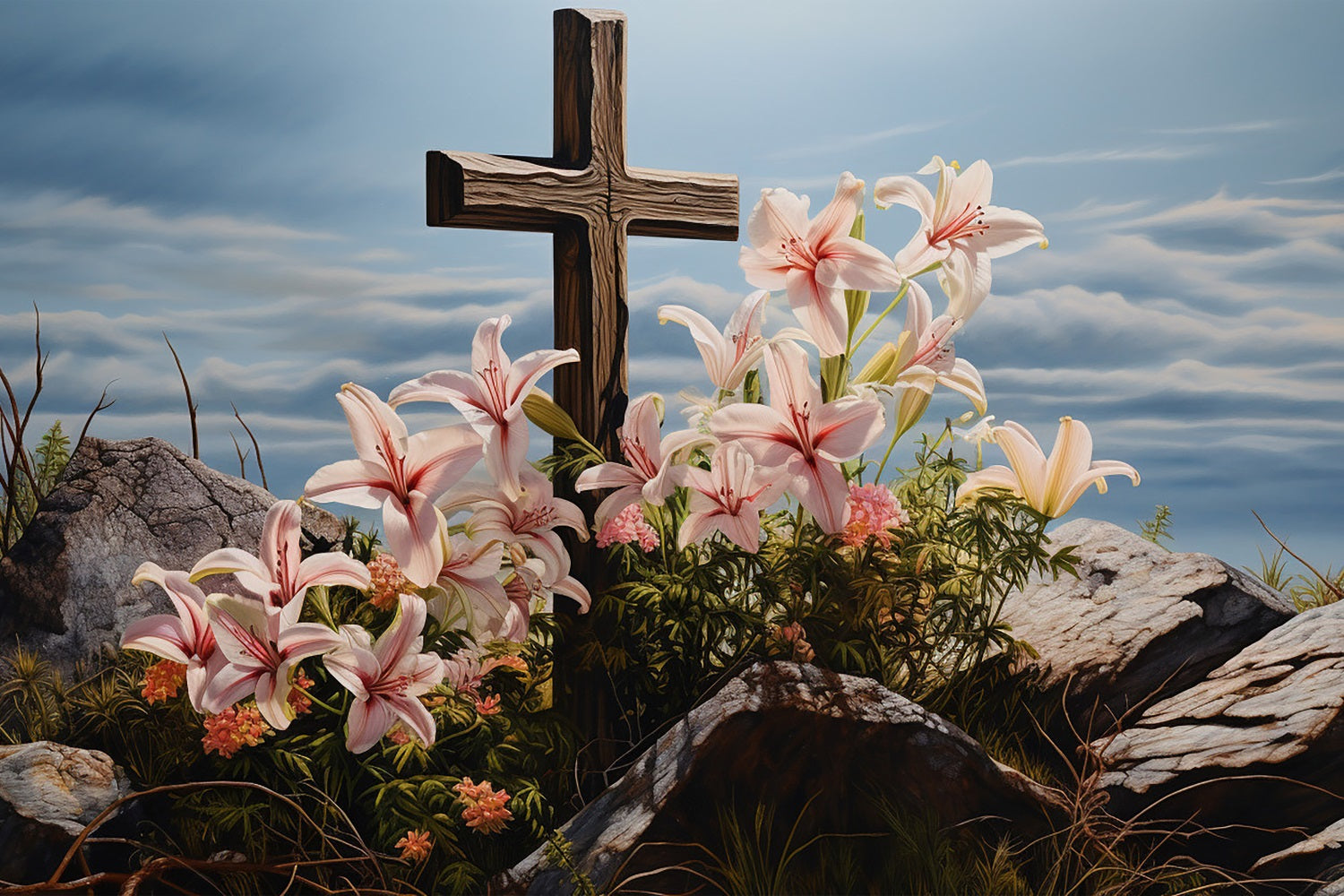 Ostern Fotohintergrund Lilien Holzkreuz Fotohintergrund BRP12-433