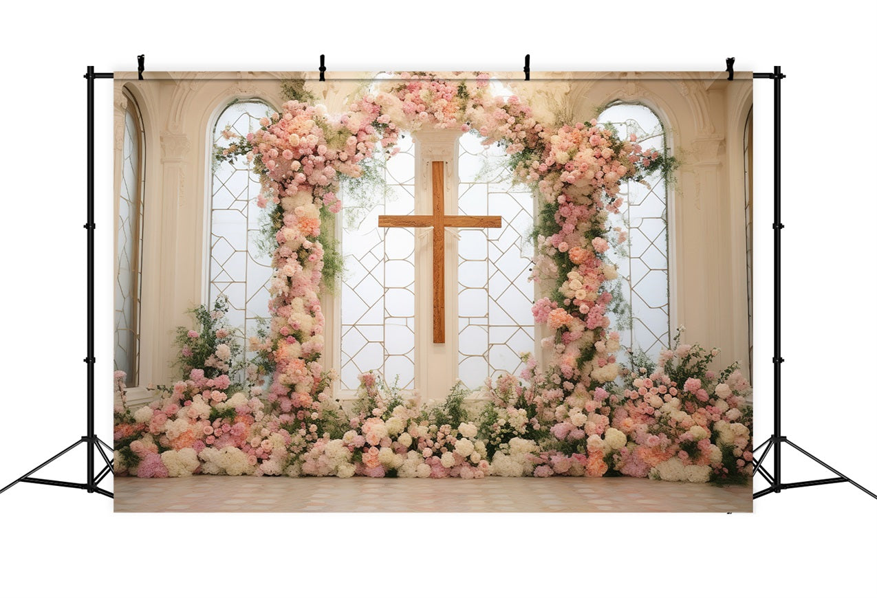 Ostern Kirche Fotohintergrund Floral Kreuz Zeremonie Hintergrund BRP12-434