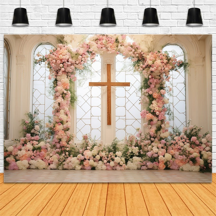 Ostern Kirche Fotohintergrund Floral Kreuz Zeremonie Hintergrund BRP12-434