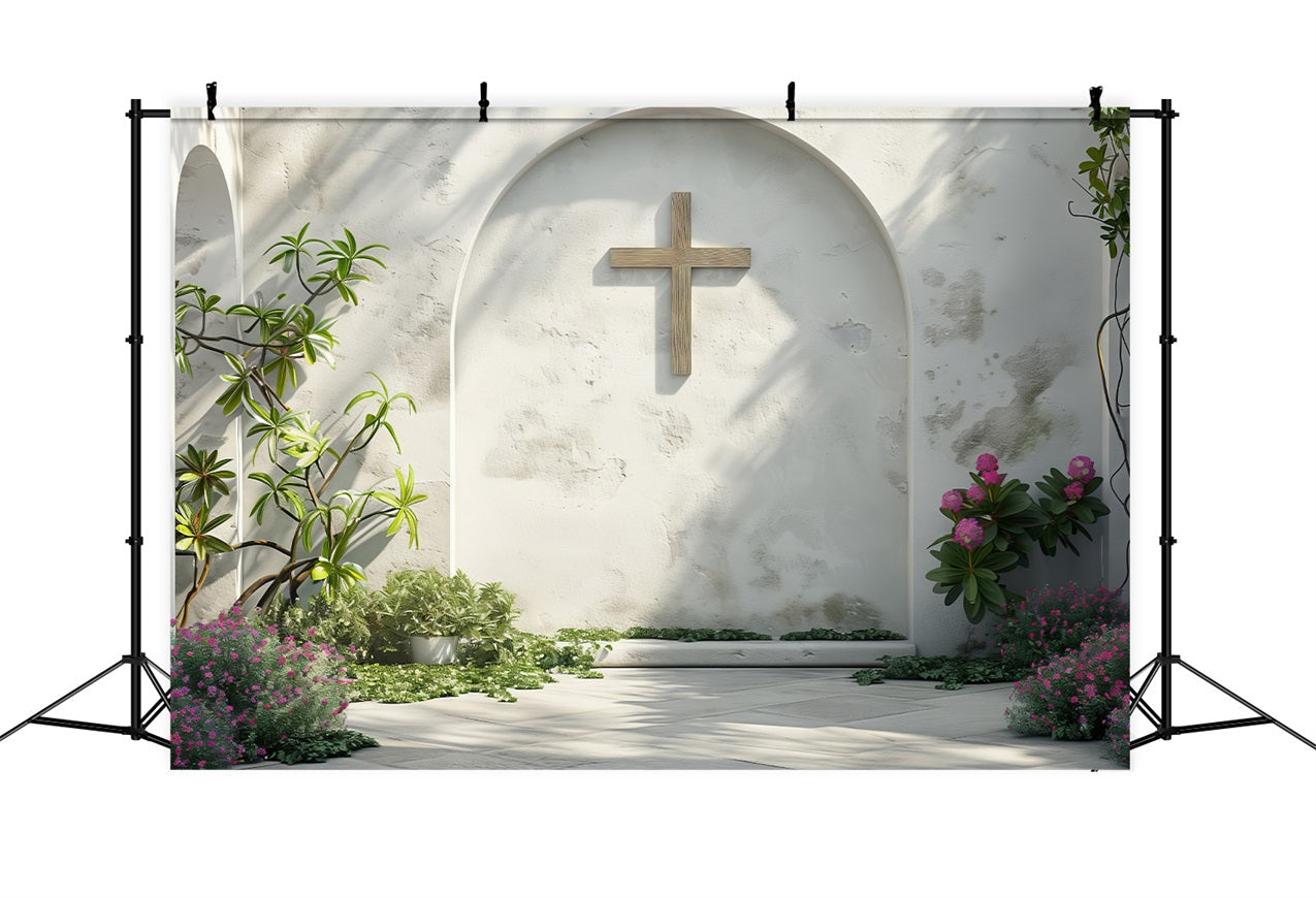 Ostern Thematische Hintergrundkulisse Weißer Bogen Florales Kreuz Hintergrund BRP12-435