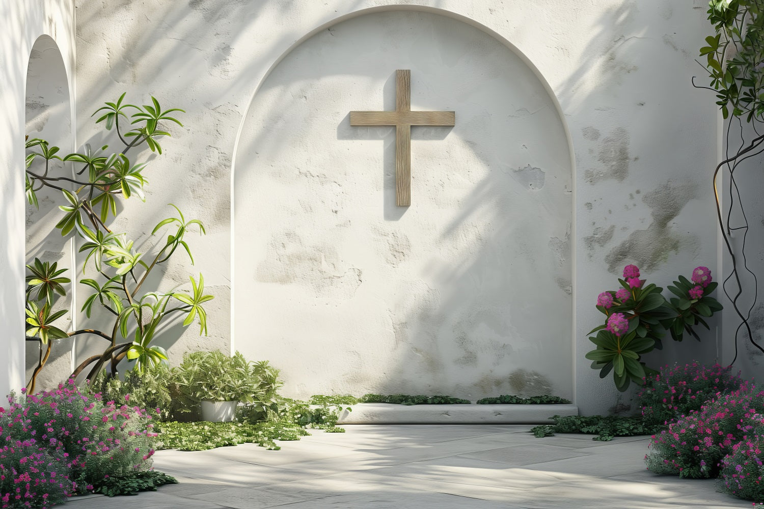 Ostern Thematische Hintergrundkulisse Weißer Bogen Florales Kreuz Hintergrund BRP12-435