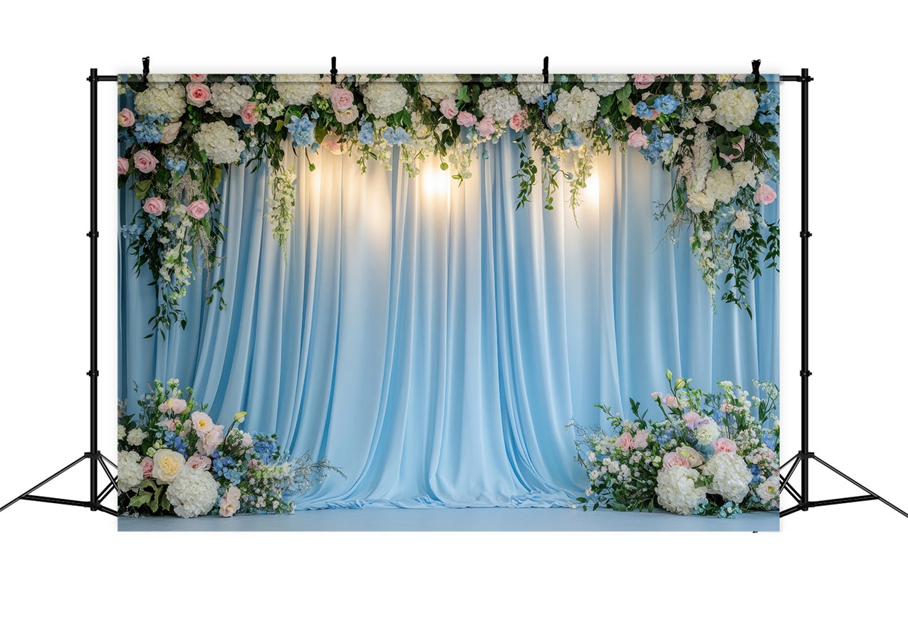 Spring Backdrops Soft Blue Floral Drapes Hochzeit Hintergrund BRP12-449