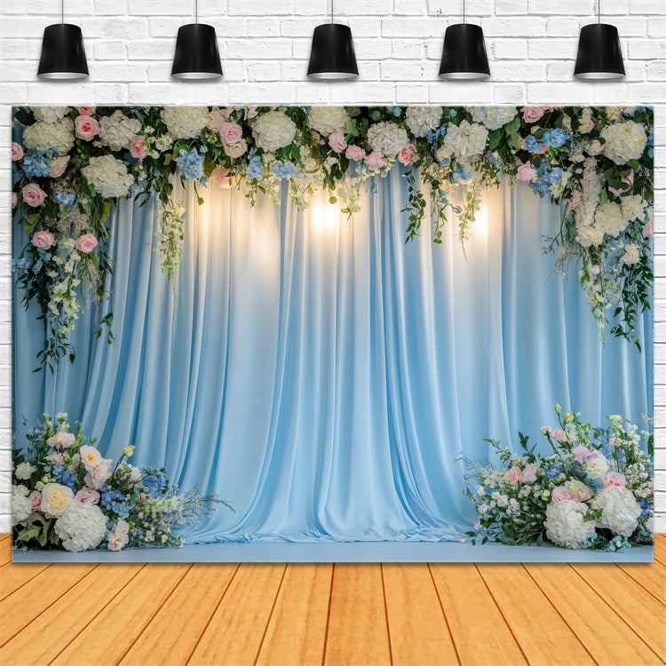 Spring Backdrops Soft Blue Floral Drapes Hochzeit Hintergrund BRP12-449