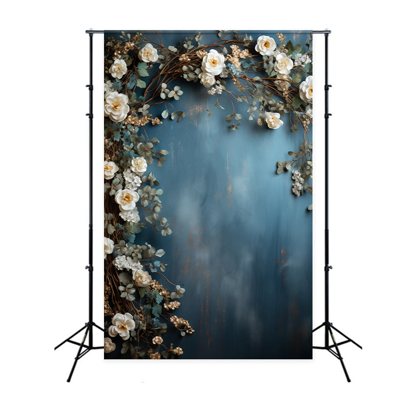 Maternity Fotografie Backdrops Weiß Floral Blau Wall Backdrop BRP12-45