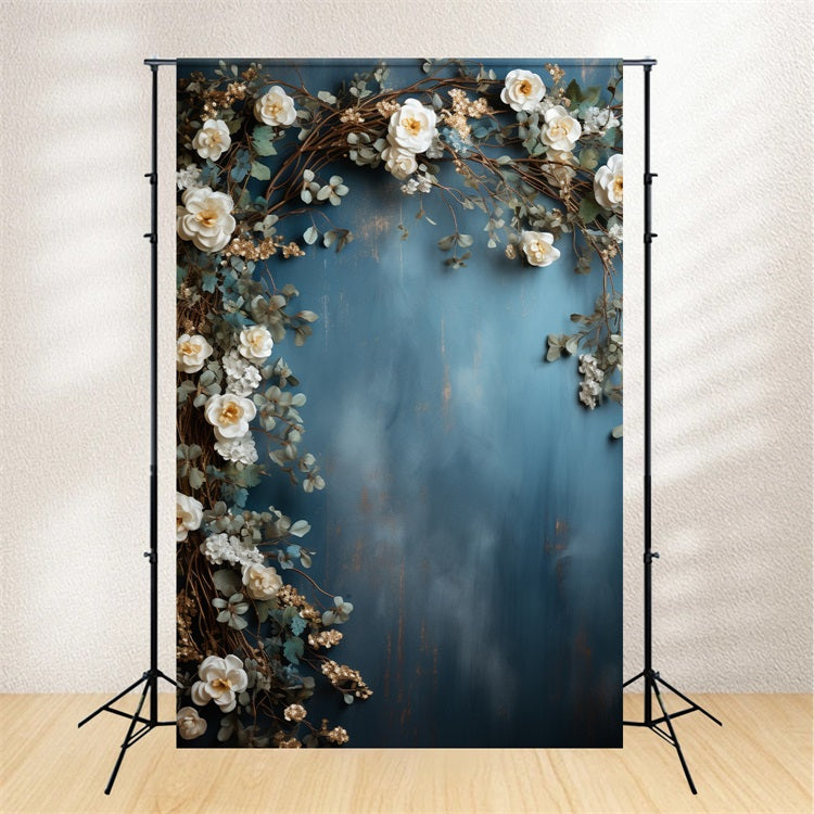 Maternity Fotografie Backdrops Weiß Floral Blau Wall Backdrop BRP12-45