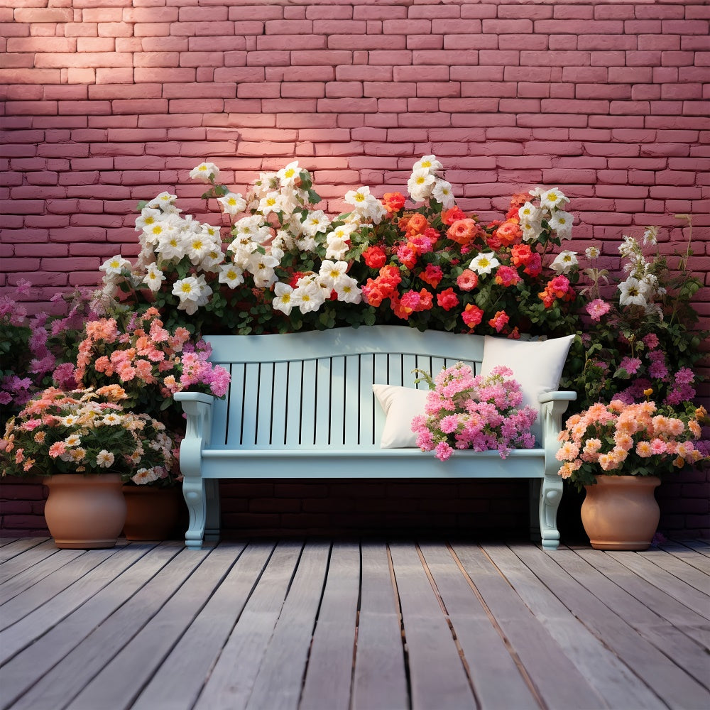 Backdrop Frühling Elegante Blumenbank Backsteinmauer Hintergrund BRP12-457