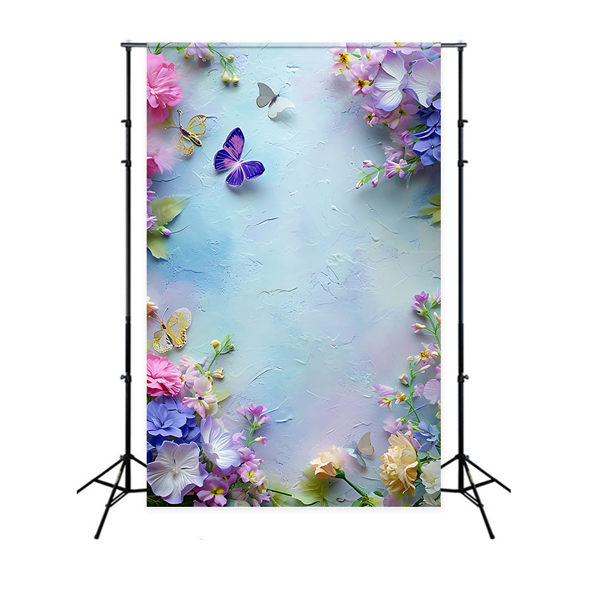 Backdrops Für Frühling Verträumte Blumen Flatterhafte Schmetterlinge Backdrop BRP12-465