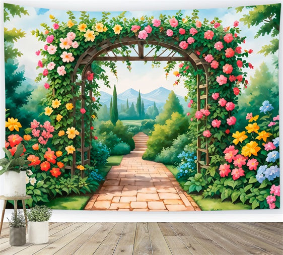 Backdrops Frühling Blühender Gartenweg Lebendige Blumen Backdrop BRP12-476