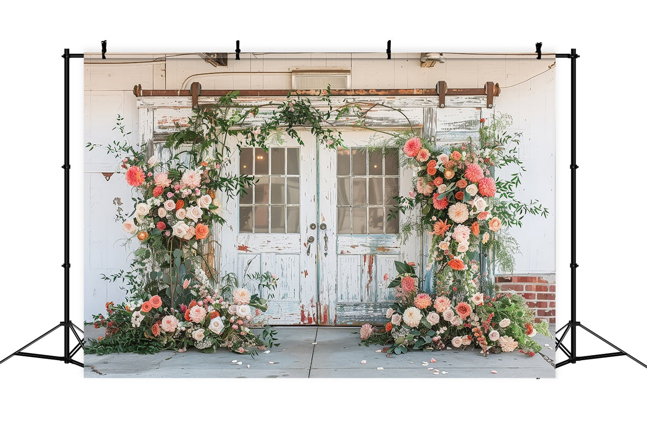 Backdrops Frühling Vintage Weiße Tür Romantischer Blumenhintergrund BRP12-488