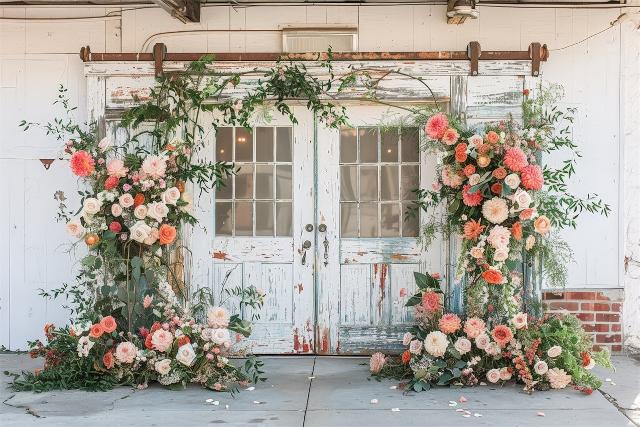 Backdrops Frühling Vintage Weiße Tür Romantischer Blumenhintergrund BRP12-488