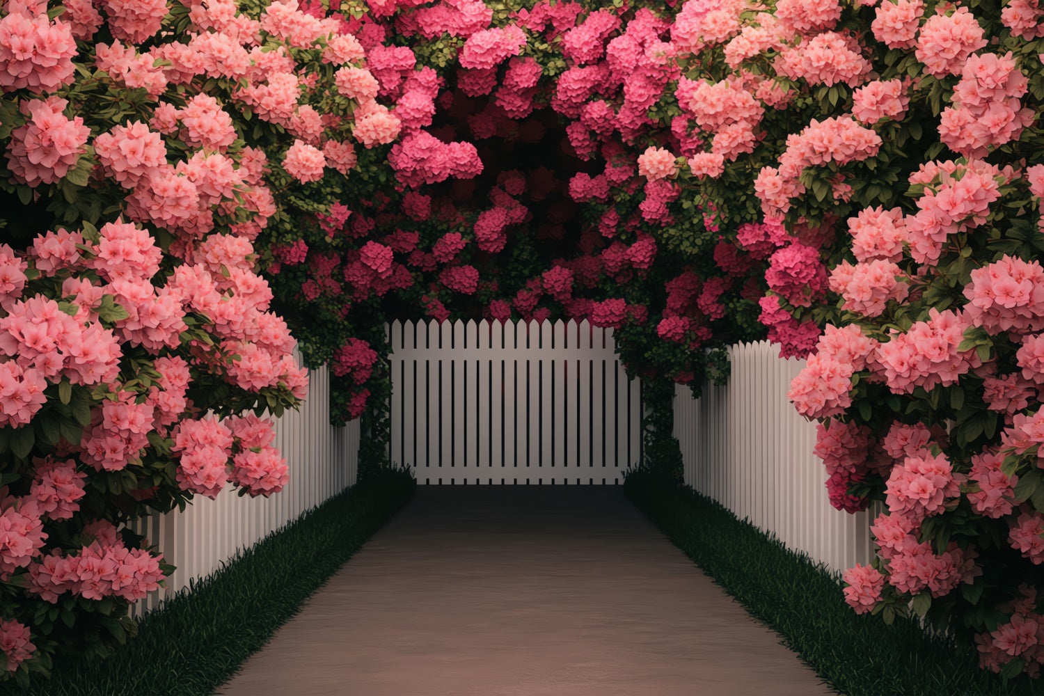 Frühling Fotokulissen Rosa Blumen Weiß Zaun Hintergrund BRP12-491