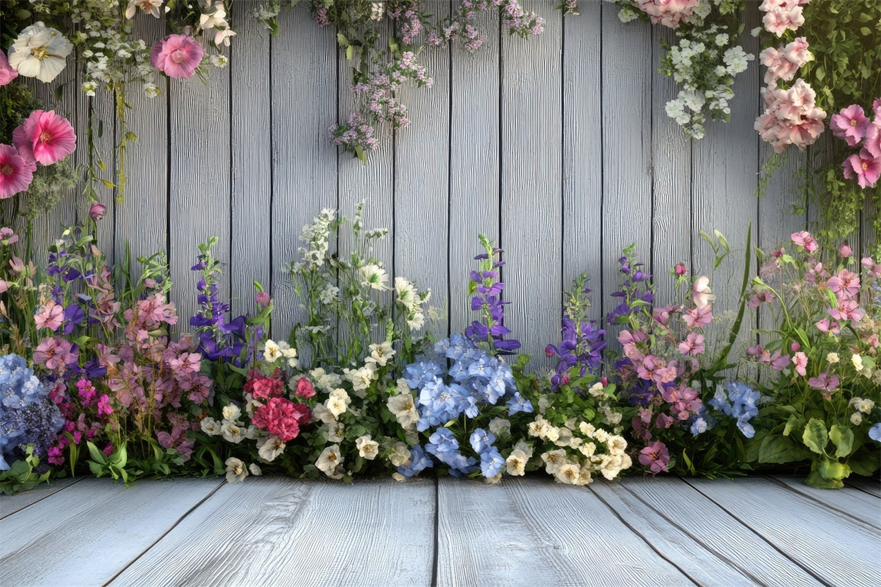 Frühlingshintergrund Fotografie Blaue Holzwand Blüten Hintergrund BRP12-497