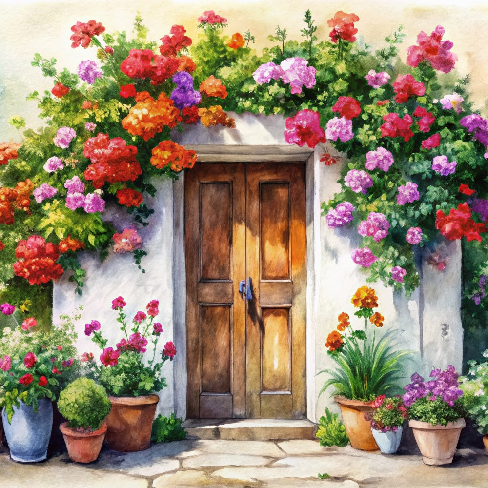 Frühling Fotografie Backdrop Hand-Painted Cottage Door Floral Backdrop BRP12-499