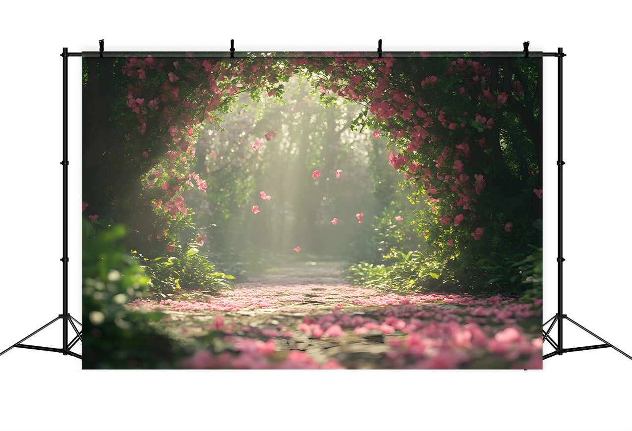 Fotohintergrund Frühling Rosa Blütenblatt Bogengang Pfad Hintergrund BRP12-502