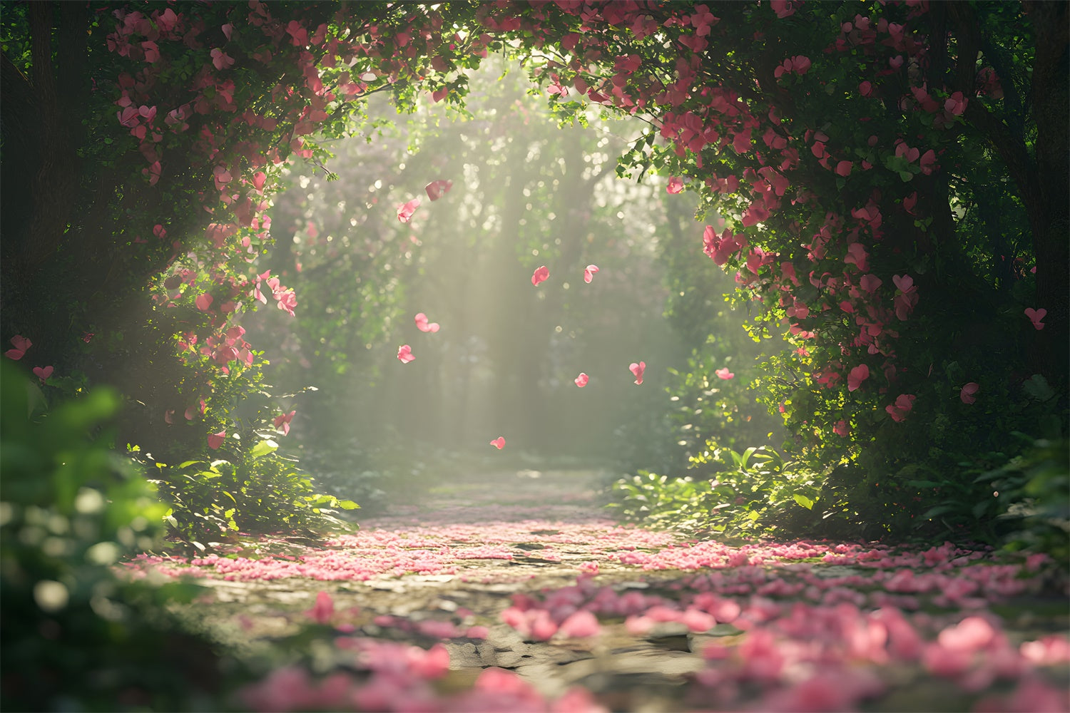 Fotohintergrund Frühling Rosa Blütenblatt Bogengang Pfad Hintergrund BRP12-502