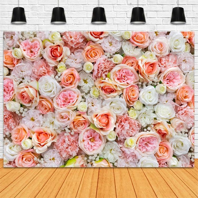 Frühling Backdrop Ideen Pfirsich Weiß Floral Wand Backdrop BRP12-503