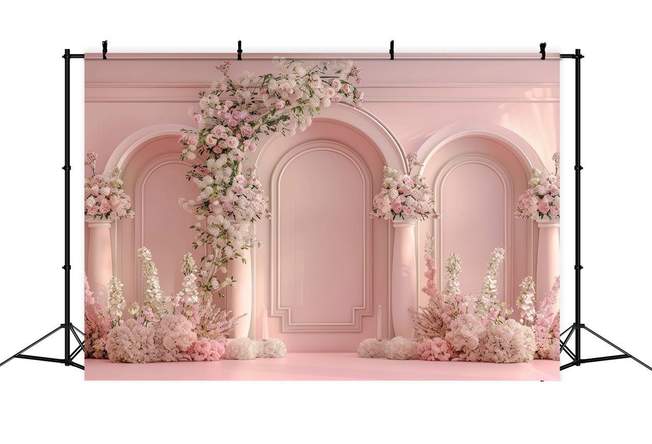 Blumige Fotokulisse Luxuriöser Rosa Torbogen Hochzeitskulisse BRP12-549