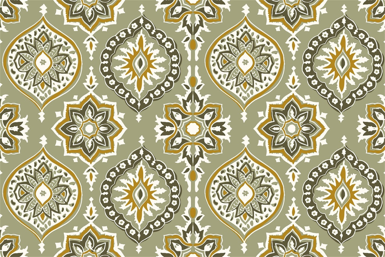 Fotografie Backdrops Damast Olive Gold Geometrisch Floral Backdrop BRP12-614